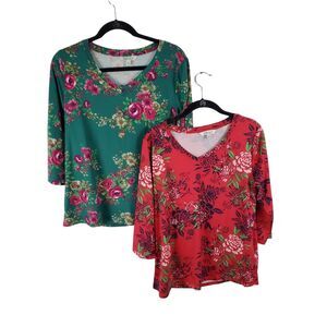 The Pioneer Women Long Sleeve Top Bundle Small Womens Floral V Neck Lot Of 2 Top